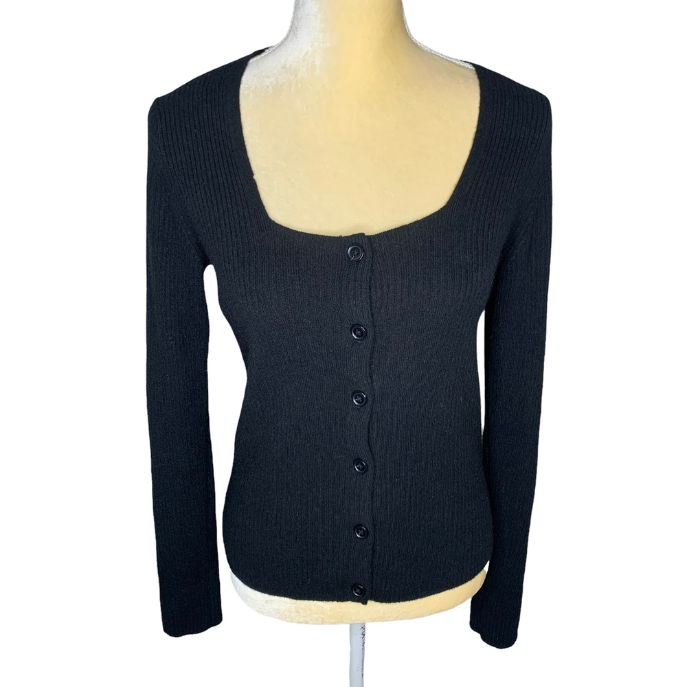 Vince. Black Square Neck Cashmere Sweater Size Medium B7-14